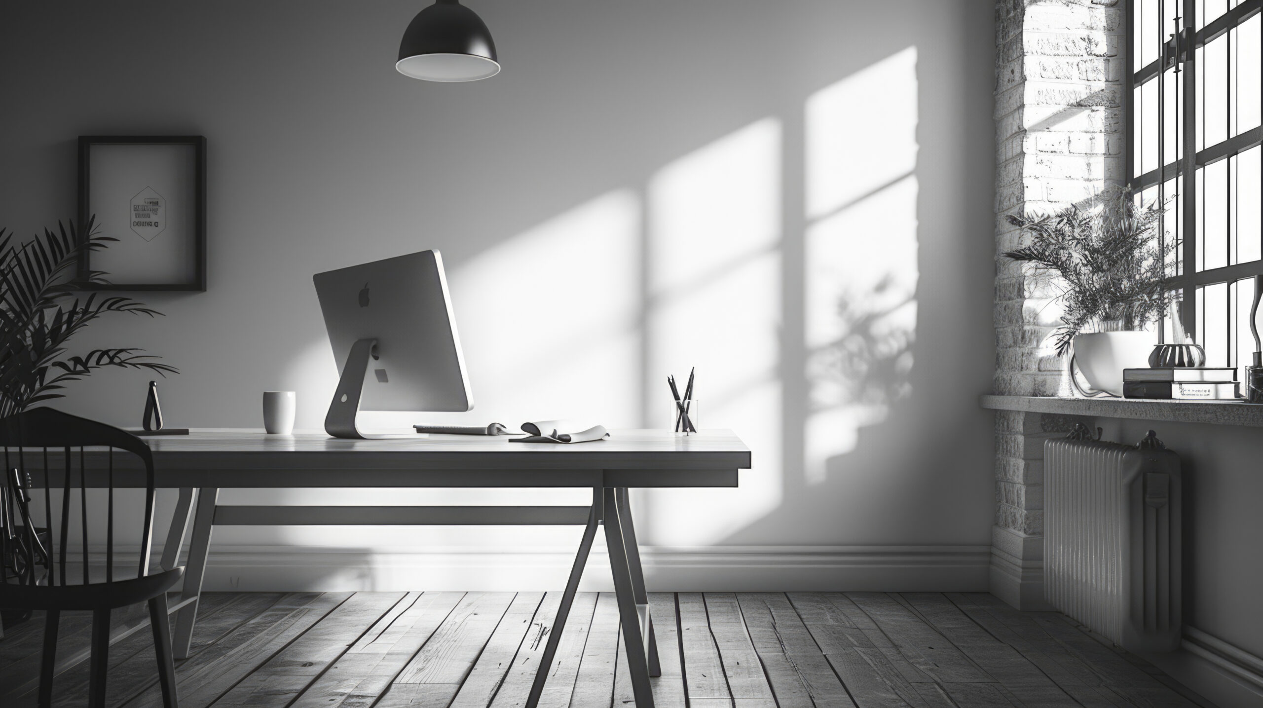 minimalistic spacious office workspace, sun lights, black and white --ar 16:9 --style raw --stylize 250 Job ID: 4225055a-a16c-4108-ad21-4aa8e4ef052c